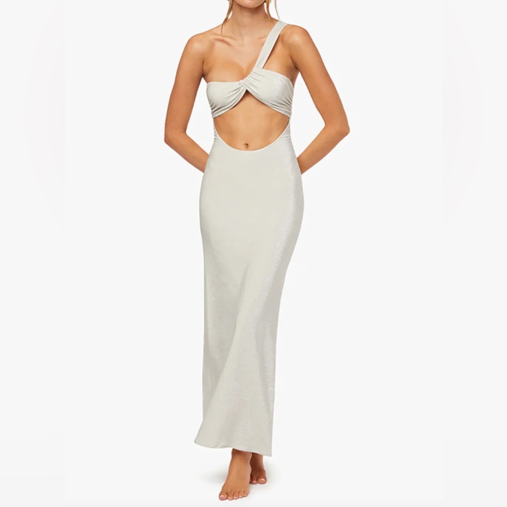 Ruched Asymmetrical Knit Maxi Dress